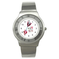 My Heart Points To Yours / Pink And Blue Cupid s Arrows (white) Stainless Steel Watch by FashionFling