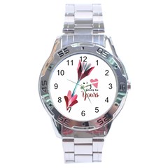 My Heart Points To Yours / Pink And Blue Cupid s Arrows (white) Stainless Steel Analogue Watch by FashionFling