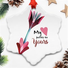 My Heart Points To Yours / Pink And Blue Cupid s Arrows (white) Snowflake Ornament (two Sides)