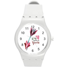 My Heart Points To Yours / Pink And Blue Cupid s Arrows (white) Round Plastic Sport Watch (m) by FashionFling