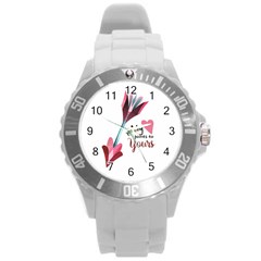 My Heart Points To Yours / Pink And Blue Cupid s Arrows (white) Round Plastic Sport Watch (l) by FashionFling