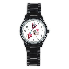 My Heart Points To Yours / Pink And Blue Cupid s Arrows (white) Stainless Steel Round Watch by FashionFling