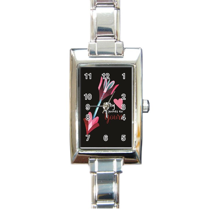 My Heart Points To Yours / Pink and Blue Cupid s Arrows (black) Rectangle Italian Charm Watch