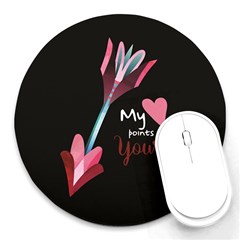 My Heart Points To Yours / Pink And Blue Cupid s Arrows (black) Round Mousepads by FashionFling