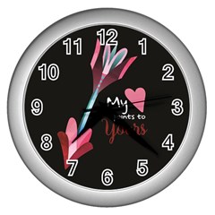 My Heart Points To Yours / Pink And Blue Cupid s Arrows (black) Wall Clocks (silver)  by FashionFling