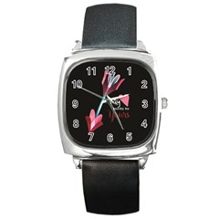 My Heart Points To Yours / Pink And Blue Cupid s Arrows (black) Square Metal Watch by FashionFling