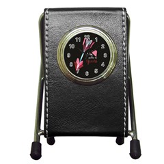 My Heart Points To Yours / Pink And Blue Cupid s Arrows (black) Pen Holder Desk Clocks by FashionFling