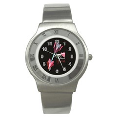 My Heart Points To Yours / Pink And Blue Cupid s Arrows (black) Stainless Steel Watch by FashionFling