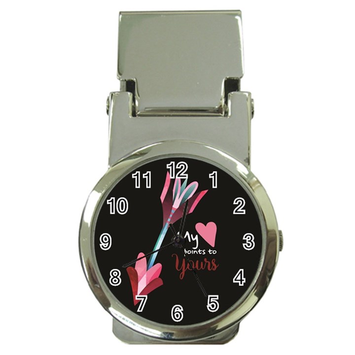 My Heart Points To Yours / Pink and Blue Cupid s Arrows (black) Money Clip Watches