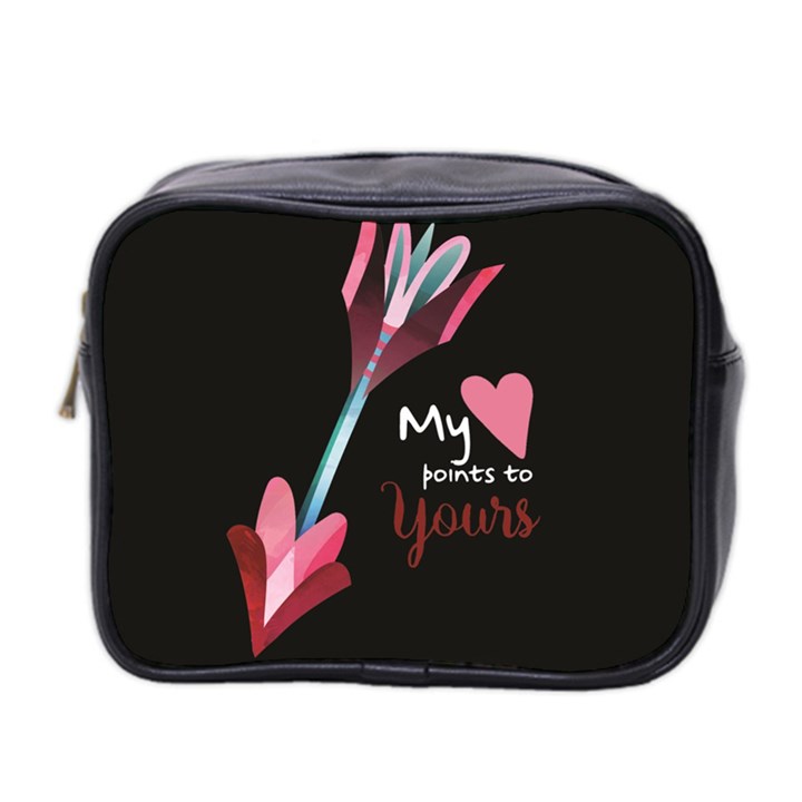 My Heart Points To Yours / Pink and Blue Cupid s Arrows (black) Mini Toiletries Bag 2-Side