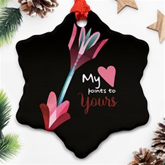 My Heart Points To Yours / Pink And Blue Cupid s Arrows (black) Ornament (snowflake) by FashionFling