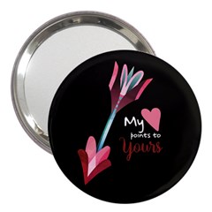 My Heart Points To Yours / Pink And Blue Cupid s Arrows (black) 3  Handbag Mirrors