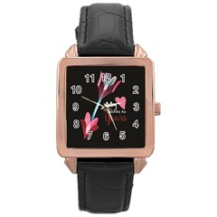 My Heart Points To Yours / Pink And Blue Cupid s Arrows (black) Rose Gold Leather Watch  by FashionFling