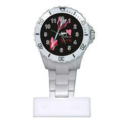 My Heart Points To Yours / Pink And Blue Cupid s Arrows (black) Plastic Nurses Watch by FashionFling