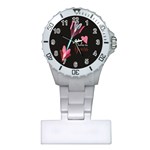 My Heart Points To Yours / Pink and Blue Cupid s Arrows (black) Plastic Nurses Watch Front