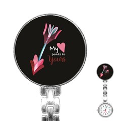 My Heart Points To Yours / Pink And Blue Cupid s Arrows (black) Stainless Steel Nurses Watch by FashionFling