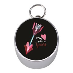 My Heart Points To Yours / Pink And Blue Cupid s Arrows (black) Mini Silver Compasses