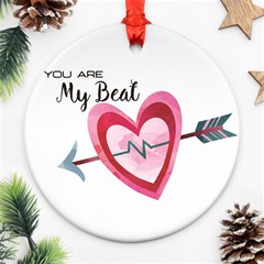 You Are My Beat / Pink And Teal Hearts Pattern (white)  Ornament (round)