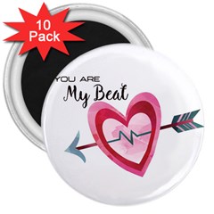 You Are My Beat / Pink And Teal Hearts Pattern (white)  3  Magnets (10 Pack)  by FashionFling