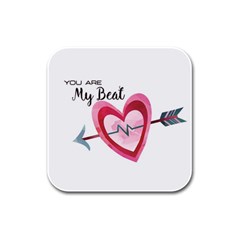 You Are My Beat / Pink And Teal Hearts Pattern (white)  Rubber Square Coaster (4 Pack) 