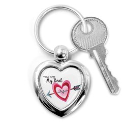 You Are My Beat / Pink And Teal Hearts Pattern (white)  Key Chains (heart)  by FashionFling