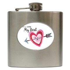 You Are My Beat / Pink And Teal Hearts Pattern (white)  Hip Flask (6 Oz) by FashionFling