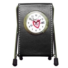 You Are My Beat / Pink And Teal Hearts Pattern (white)  Pen Holder Desk Clocks by FashionFling