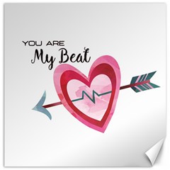 You Are My Beat / Pink And Teal Hearts Pattern (white)  Canvas 16  X 16   by FashionFling