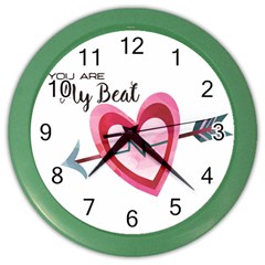 You Are My Beat / Pink And Teal Hearts Pattern (white)  Color Wall Clocks by FashionFling