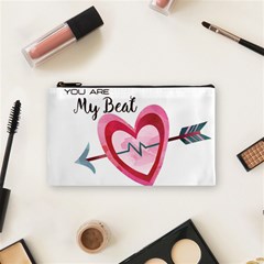 You Are My Beat / Pink And Teal Hearts Pattern (white)  Cosmetic Bag (small)  by FashionFling