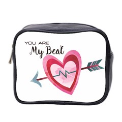 You Are My Beat / Pink And Teal Hearts Pattern (white)  Mini Toiletries Bag 2-side