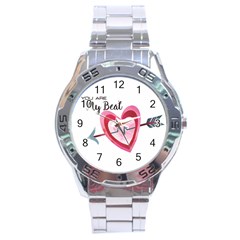 You Are My Beat / Pink And Teal Hearts Pattern (white)  Stainless Steel Analogue Watch by FashionFling