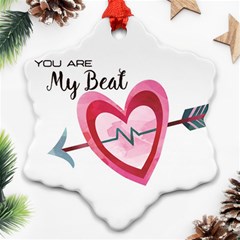 You Are My Beat / Pink And Teal Hearts Pattern (white)  Snowflake Ornament (two Sides)