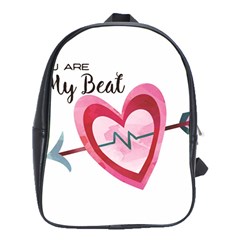 You Are My Beat / Pink And Teal Hearts Pattern (white)  School Bags (xl)  by FashionFling