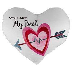 You Are My Beat / Pink And Teal Hearts Pattern (white)  Large 19  Premium Heart Shape Cushions by FashionFling