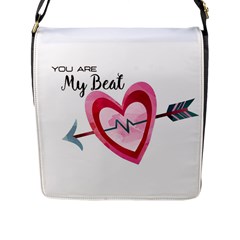 You Are My Beat / Pink And Teal Hearts Pattern (white)  Flap Messenger Bag (l)  by FashionFling