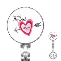 You Are My Beat / Pink And Teal Hearts Pattern (white)  Stainless Steel Nurses Watch