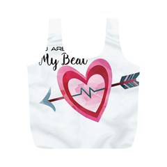 You Are My Beat / Pink And Teal Hearts Pattern (white)  Full Print Recycle Bags (m)  by FashionFling