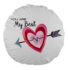 You Are My Beat / Pink And Teal Hearts Pattern (white)  Large 18  Premium Flano Round Cushions by FashionFling