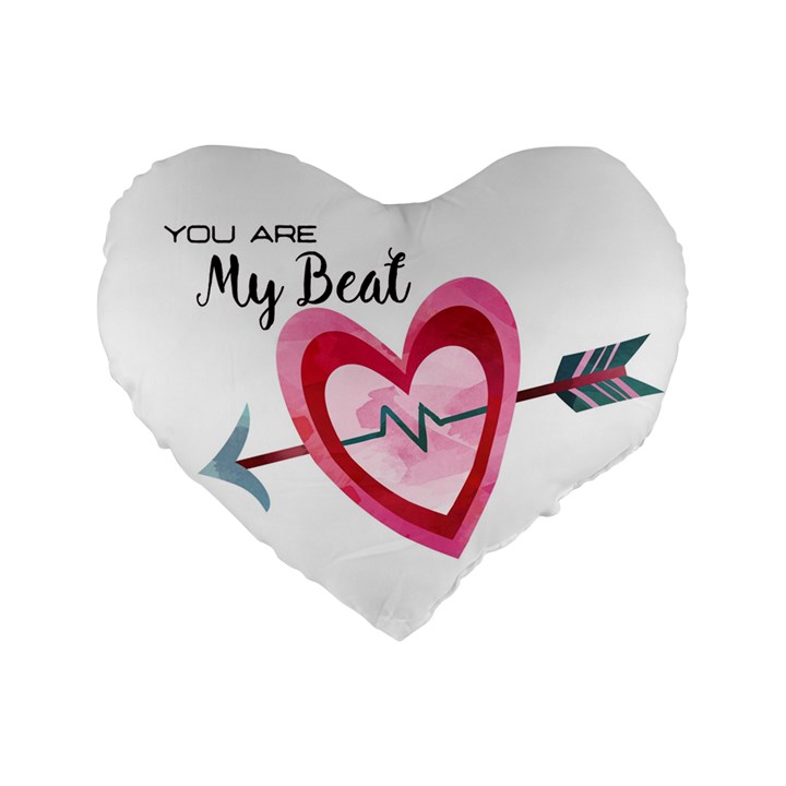 You Are My Beat / Pink And Teal Hearts Pattern (white)  Standard 16  Premium Flano Heart Shape Cushions