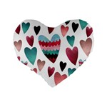 You Are My Beat / Pink And Teal Hearts Pattern (white)  Standard 16  Premium Flano Heart Shape Cushions Back