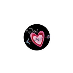 You Are My Beat / Pink And Teal Hearts Pattern (black)  1  Mini Buttons