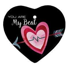 You Are My Beat / Pink And Teal Hearts Pattern (black)  Ornament (heart) by FashionFling