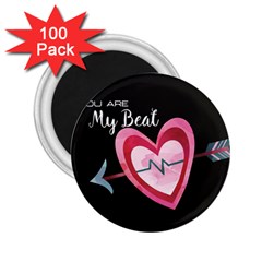 You Are My Beat / Pink And Teal Hearts Pattern (black)  2 25  Magnets (100 Pack)  by FashionFling