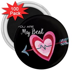 You Are My Beat / Pink And Teal Hearts Pattern (black)  3  Magnets (100 Pack) by FashionFling