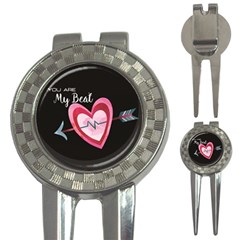 You Are My Beat / Pink And Teal Hearts Pattern (black)  3-in-1 Golf Divots by FashionFling