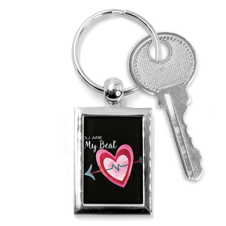 You Are My Beat / Pink And Teal Hearts Pattern (black)  Key Chains (Rectangle) 