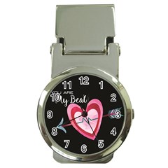 You Are My Beat / Pink And Teal Hearts Pattern (black)  Money Clip Watches by FashionFling