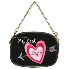 You Are My Beat / Pink And Teal Hearts Pattern (black)  Chain Purses (one Side)  by FashionFling