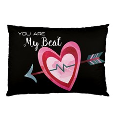 You Are My Beat / Pink And Teal Hearts Pattern (black)  Pillow Case by FashionFling